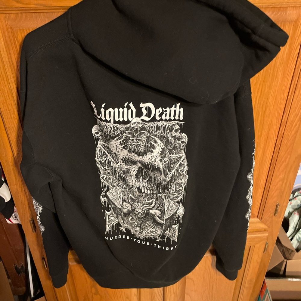 Liquid Death Black Mountain Water Hoodie Sweatshirt Murder Your Thirst Mens Sz L